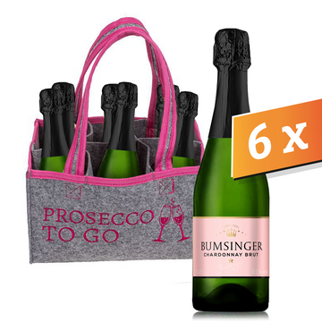 Set Filzhandtasche Prosecco to go mit 6x Chardonnay Bumsinger 0,2l