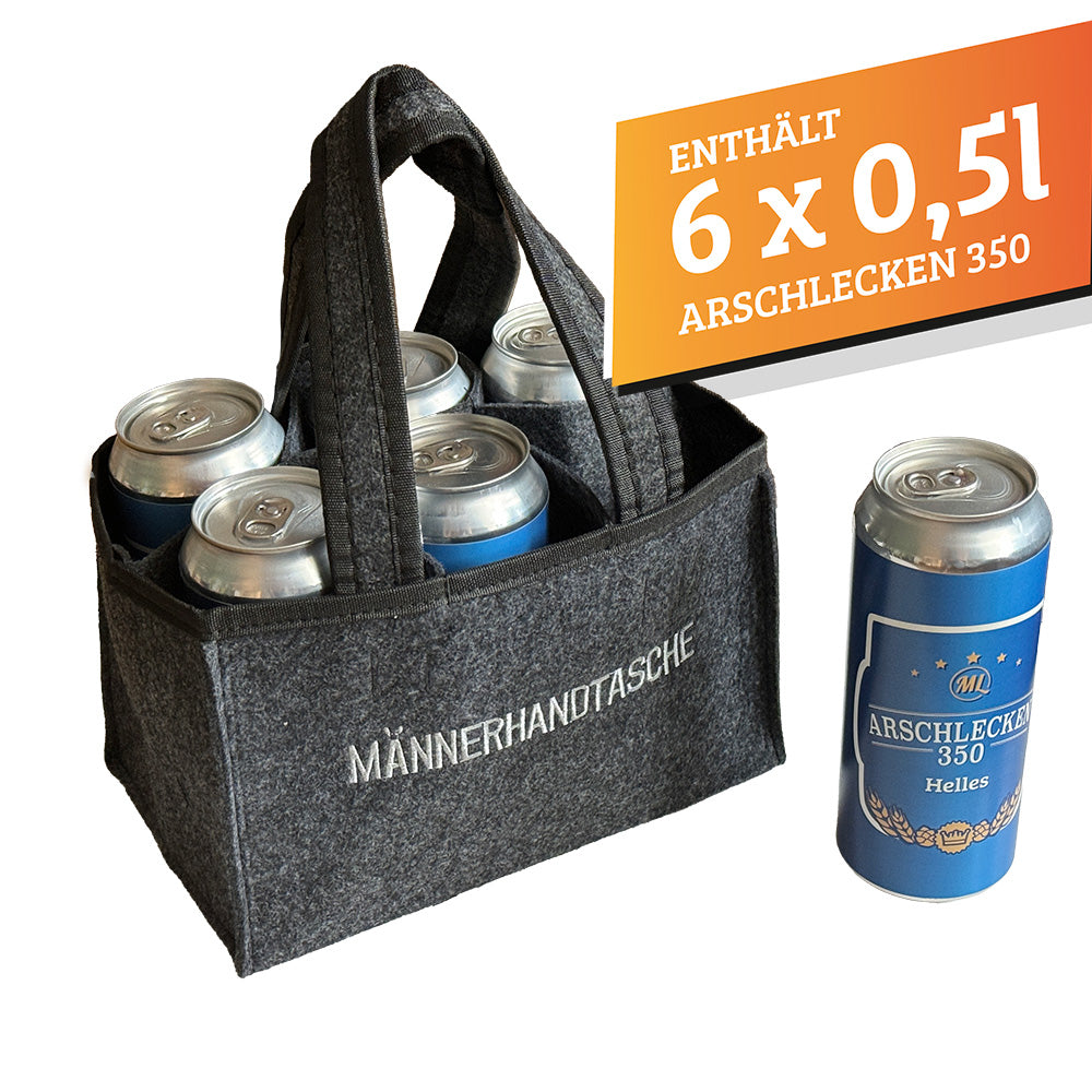 Männerhandtasche Arschlecken350 mit 6 Dosen Arschlecken 350 Bier